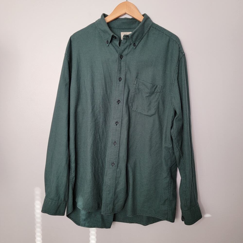 LL Bean Flannel Button Down Shirt Green Traditional Fit 100% Cotton Office XL